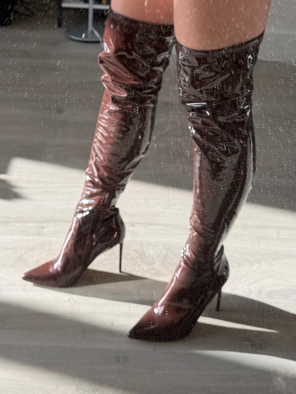 Patent Over-The-Knee Stiletto Boots - Brown Steve Madden